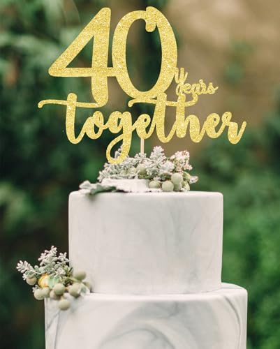 veegood 40 years together golden cake topper, happy 40th Anniversary Cake Toppers, 40th Anniversary Decorations, 40th Wedding Anniversary Party Supplies,Forty Anniversary Cake topper