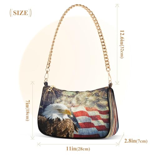 Image of Shoulder Bags for Women American US Flag Independence Day Patriotic Hobo Tote Handbag Small Clutch Purse with Zipper Closure
