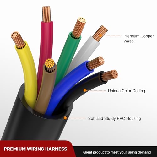 Image of Nilight Heavy Duty 7 Way Inline Trailer Plug with 7 Gang Junction Box | Weatherproof 16 Feet Connector Cable Wiring Extension Harness Suitable for RV Automotives Cars