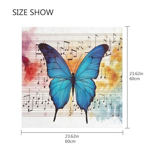 Butterfly Musical Note Silk Like Head Scarf for Women,Soft Fashion Neck Scarf Square Satin Head Scarf 23.6 Inches2