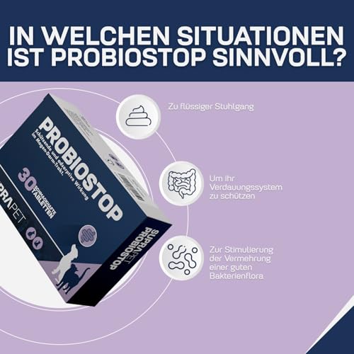 Suprapet Probiostop Probiotika für Hunde und Katzen 30 Tabletten – Bekämpft Durchfall und Verdauungsstörungen – Unterstützung für die Darmflora