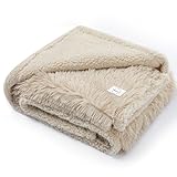 Calming Dog Blanket,Waterproof Long Faux Fur Pet Blankets for Medium Puppy Cat Reverible Sofa Couch Covers Washable Pets Ded Cover Cream S-40x28in