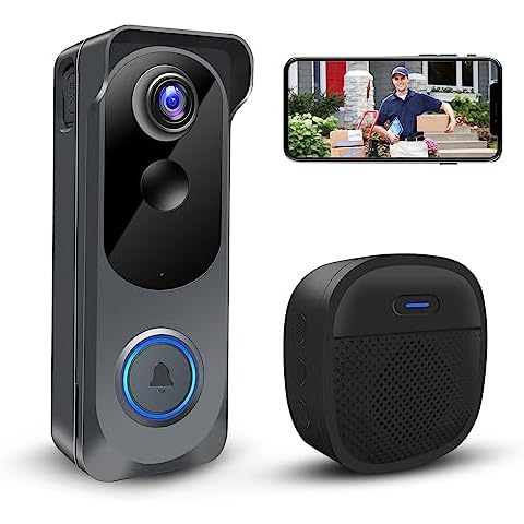 KAMEP Video Doorbell Camera Wireless with Chime,2.4G WiFi Doorbell Camera with Voice Changer,Voice Message,2-Way Audio,Night Vision,PIR Motion Detection,IP66 Waterproof,Compatible with Alexa Cover