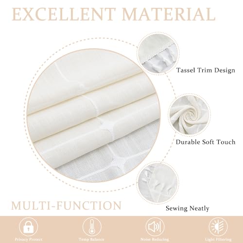 Colorbird White Curtains 84 Inches Long, 2 Panels Farmhouse Window Curtains For Living Room, Lattice Linen Darkening White Drapes For Dining Bedroom thumb #2