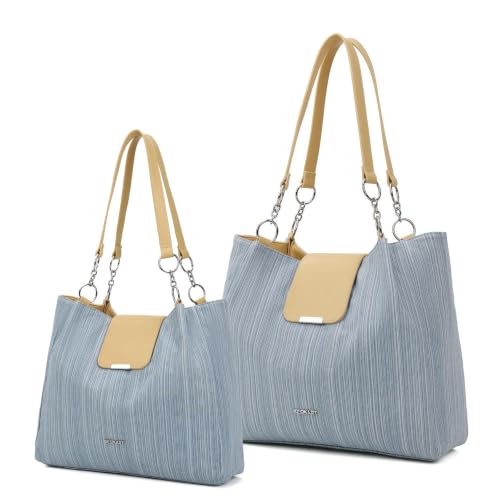 Image of BESMART Denim Tote Bag for Women, Large PU Leather Canvas Shoulder Bags with Circle Chain