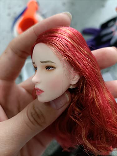 1/6 Scale Female Head Sculpt,Asian Girl Red Hair Expression Head Sculpt Carved For 12Inch Female Action Figure Body (G) #TOP7