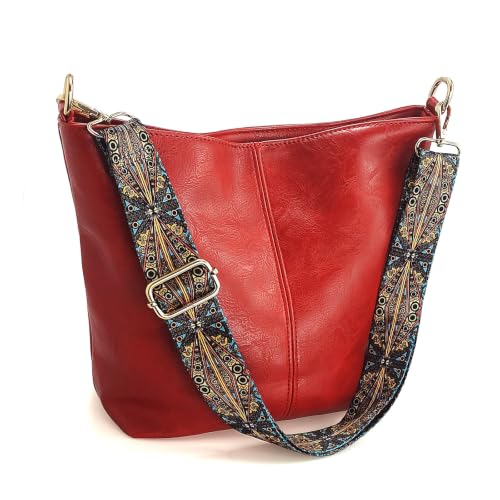 Image of Hobo Bags Vegan Leather Crossbody Bag Guitar Strap Shoulder Purses with Zipper Handbags for Women