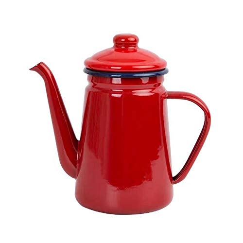 Camping Outdoors Coffee Pot 1.1L, SHUEHO Hand Drip Enamel Tea Coffee Pot Kettle