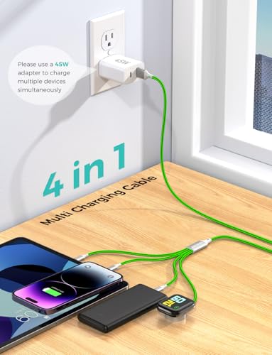 Image of 2Pack Multi Charging Cable for Apple Watch Charger 4 in 1 Travel Essentials RV Camping Essentials USB C /L /Micro Compatible with iWatch Series 11-1 /iPhone 17 /16 /15 /Android Airplane Gadgets-4FT /Green