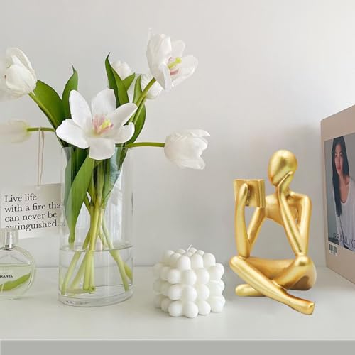 Gold Reading Women Statue, Thinker Sculptures, Abstract Art Ornament, Modern Aesthetic Figurine Decoration, Suitable for Home Living Room Bedroom Office Shelf Table Dining Desk Bookshelf Table Decor - Image 3