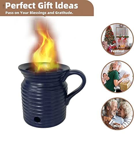 Hpoeude Blue Ceramic Tabletop Fire Pit, Table Top Fire Pit, Mini Small Fire Pit Bowl, Outdoor Indoor Portable Fireplace #TOP6