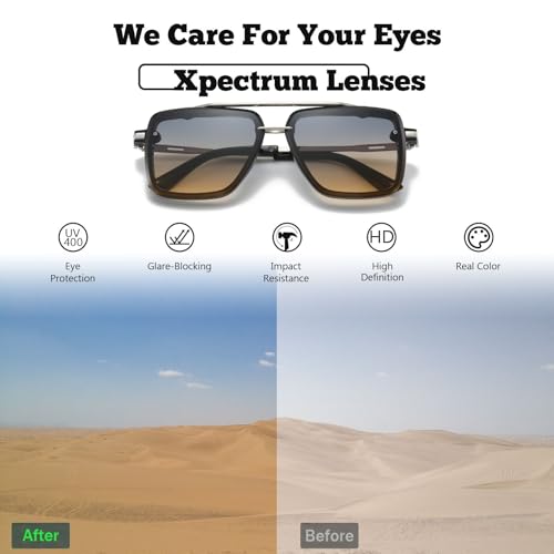Image of Xpectrum Retro Square Aviator Sunglasses for Men Women Vintage 70s Disco Gangster Style Rectangle Glasses