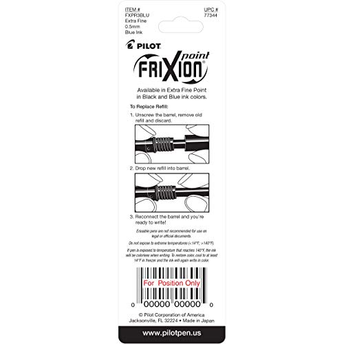 Image of Pilot FriXion Gel Ink Pen Refill, 3-Pack for Erasable Pens, Extra Fine Point, Blue Ink (77344)