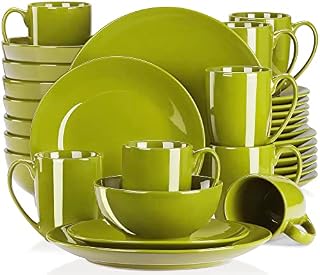 LOVECASA, Series Sweet, Porcelain Round Dinner Set Black 16 Pieces Kitchen Dinnerware Service Plate Ceramic Crockery Set with 4-Piece Dinner Plates, Dessert Plate, Bowls and Mugs, Service for 4