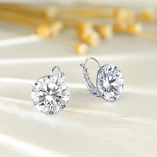 Crystals Bella Drop Earrings 18K White Gold/Yellow Gold Plated Round Crystals Dangle Leverback Earrings for Women 14mm2