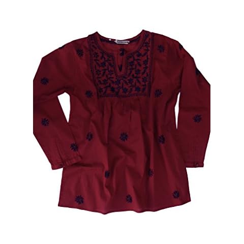 Ayurvastram Lisa Pure Cotton Hand Embroidered Boho Tunic Top Blouse: Red XL Cover