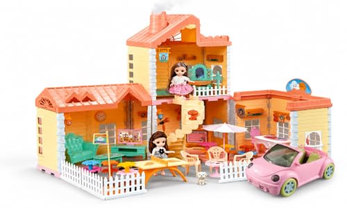 Image of Barbiieee Doll House Playset with Spray Function & Pink Car for Kids | 176 PCS, Spray Function, Pink Car