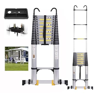 Dajianglx 26.2 FT Telescoping Ladder, Lightweight Multi-Purpose Aluminum Collapsible Extension Ladder w/Tool Tray and Non-Slip Feet, Telescopic Extendable Ladder for Home, RV, Roof and Outdoor Work