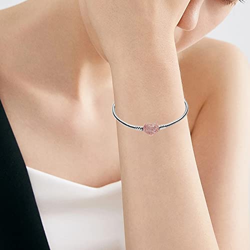 Wakctferg Charm Bracelet Fit For Charm Beads, 925 Sterling Silver Cubic Zirconia Heart Clasp Snake Chain Bracelet Fit Any Charm Gift For Women Girl Suitable For People Aged 12 To 80 thumb #1