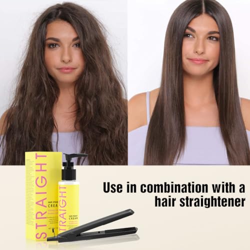 gowwim Hair Straightener Cream, 72h Long-Lasting Frizz Control Heat Protection up to 230°c (450℉) Plant Extracts Nourishing Smoothing Straightening Cream for Frizzy & Curly Hair 100g/3.53 Fl Oz