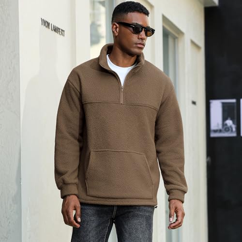 ZAFUL Mens 1/4 Zipper Fluffy Polar Fleece Pullover Sweatshirt Printed Kangaroo Pocket Fall Winter Unisex Hoodie3