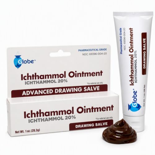 Globe Ichthammol Ointment 20% (Drawing Salve) 1 OZ | Soothing Skin Relief, Treatment of Eczema, Acne, Boils, Splinters, Bee Stings - Maximum Strength