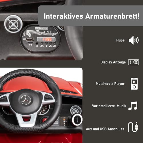 LEMODO Elektroauto rot für Kinder ab 3 Jahre | Kinder Elektroauto mit Fernbedienung | Kinderauto mit Funktionen und Radio | Elektroauto mit Sicherheitsgurt | Offizielles Lizenzprodukt von Mercedes – Bild 6