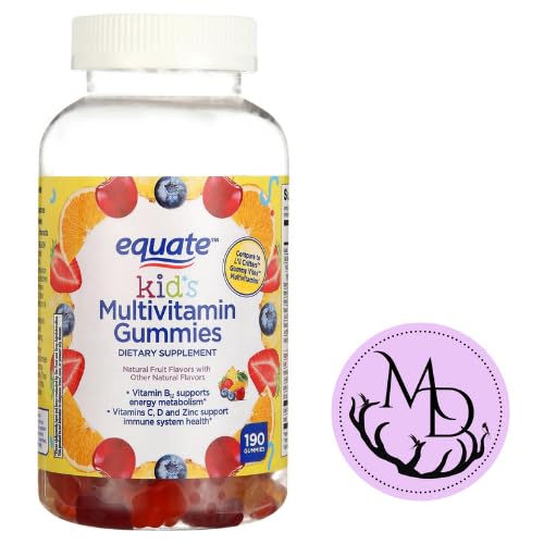 Equate Kids Multivitamin Gummies for General Health, Natural Fruit, 190 Count +Dri Store Sticker.
