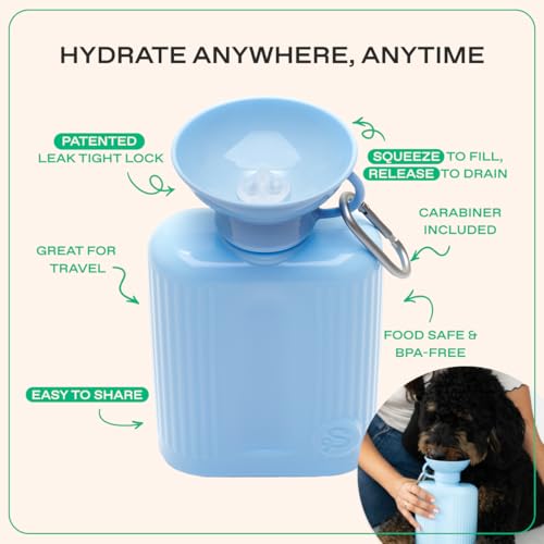 Image of Springer Dog Water Bottle | Large Capacity Drinking Feeder Dispenser for Dogs & Puppies | As Seen on Shark Tank | Leak-Proof Bowl | BPA-Free | Outdoor Walking, Hiking & Camping | 44oz Blue