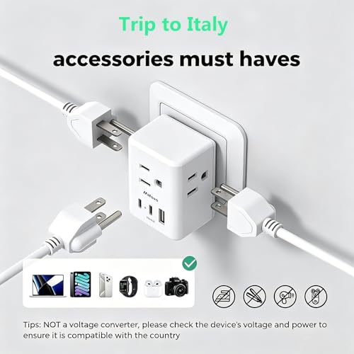 Image of 2 Pack Italy Travel Plug Adapter, Type L Power Adapter for Chile, Cuba, Ethiopia, Libya, San Marino, Syria, Uruguay, Vatican City, Travel Essentials