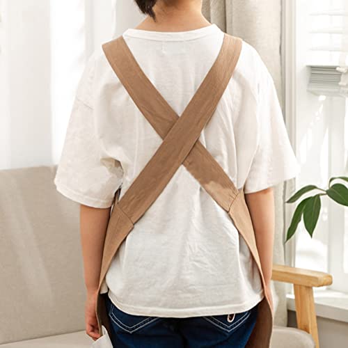 Kids Cotton Cross Back Aprons Children Chef Pure Child Apron With 2 Pockets For Baking Painting Cooking (Brown, One Size) #TOP1