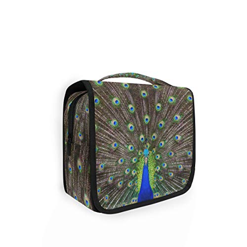 XIXIKO - Bolsa de aseo para colgar con plumas de pavo real, bolsa de viaje, organizador plegable, para maquillaje, para mujeres, niñas, señora
