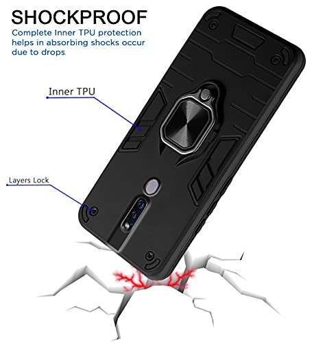 Image of Pikkme D5 Tough Armor Bumper Back Cover Case for Oppo F11 Pro |Ring Holder & Kickstand in-Built (Black)