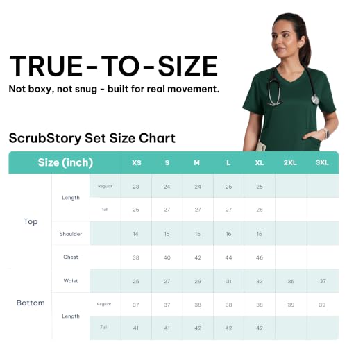 Image of Lite V-Neck 6-Pocket Women's Cotton ScrubSuit | Moisture-Wicking, Anti-Stain & Odor Protection | Classic Fit Top & Pant | All-Day Comfort for Doctors & Students Forest Green (XS)