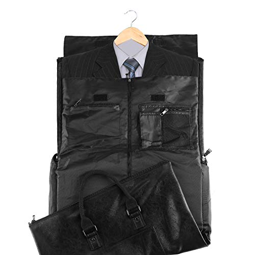Carry On Garment Bag, Waterproof Mens Garment Bag for Travel Business, Large Leather Duffel Bag with Shoe Compartment -Black