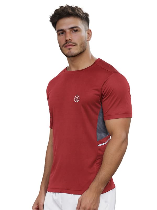 CHKOKKO Men Polyester Solid Quick Dry Sports Gym T-Shirt Breathable Moisture-Wicking Half Sleeve Round Crew Neck Regular Fit Active Wear for Running and Training