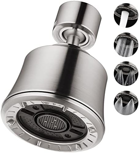 Faucet Sprayer Attachment, 360° Faucet Aerator, Swivel Kitchen Faucet Head, Faucet Aerator for Kitchen 55/64-27UNS Female Thread, 4 Spray Modes, 2 Ball Joint, Kitchen Faucet Aerator Brushed Nickel