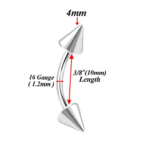 4pcs 16g Curved Barbell Cartilage Lip Tragus Eyebrow Forward Helix Conch Daith Earring Black Vertical Labret Spike Pick Size2