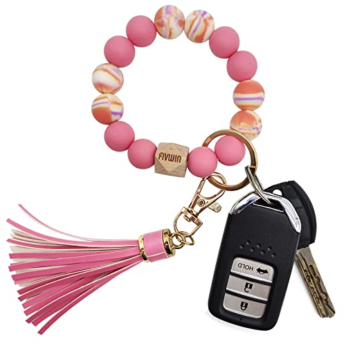 Fivwin Silicone Keychain Bracelet For Women Beaded Keyring Wristlet House Car Keys Ring Holder With Gift Box #TOP6