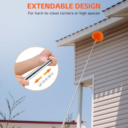 Image of SetSail Cobweb Duster with Extension Pole, for Cobweb Cleaning, Orange