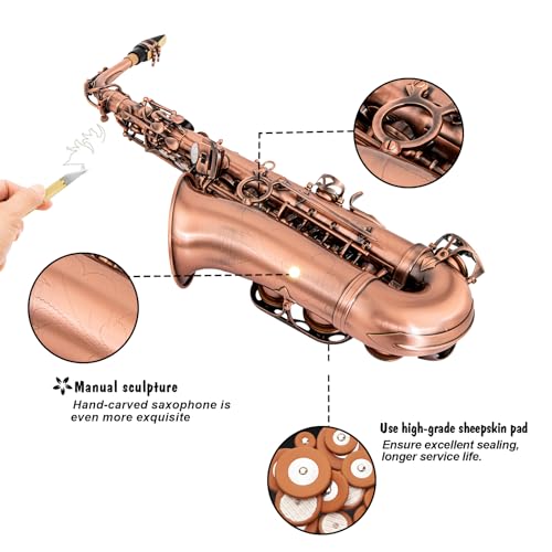Aisiweier Alto Saxophone Antique Red Bronze Vintage Sax Eb E-flat Student Beginner Full Kit with Carrying Case Mouthpiece Cleaning Brush Straps Reeds