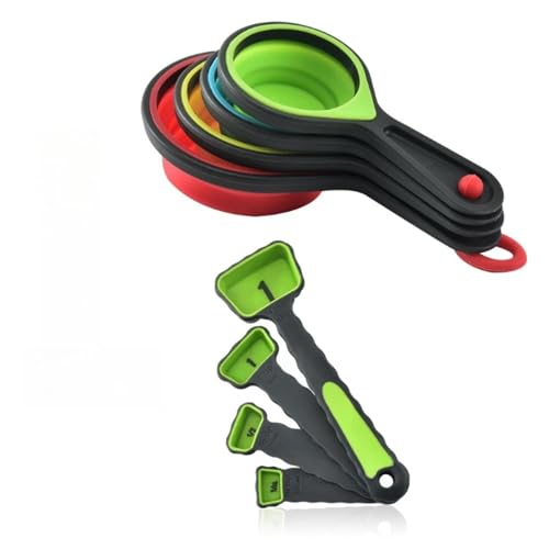 Silicone Foldable Measuring Spoons Set for Baking Coffee Sugar Flour Spices Kitchen Tool(Color&Green) - image 1