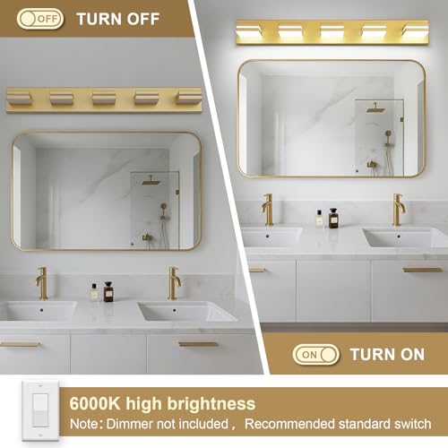 Image of Modern LED Gold Acrylic Bathroom Lights Fixtures 5-Light