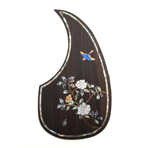 Rosewood Acoustic Guitar Pickguard Inlaid Inlaid Abalone Flower for Martin D-45 Self Adhensive Acoustic Guitar Scratch Plate Replacement Parts (Rosewood-A)