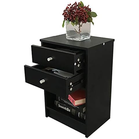 Basic Houseware Sofa Side Table with 2 Drawers Bedside Table Industrial Nightstand End TableCoffee Table for Living Room, Black, BH062 Black-2 Cover