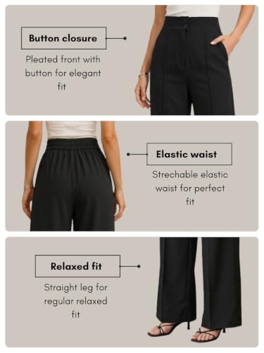 Image of Women's High Waist Wide Leg Trousers | High Rise Button Closure Palazzo Pants | Comfortable Casual Formal Office Wear Trousers | Stylish Bottom Wear for Women
