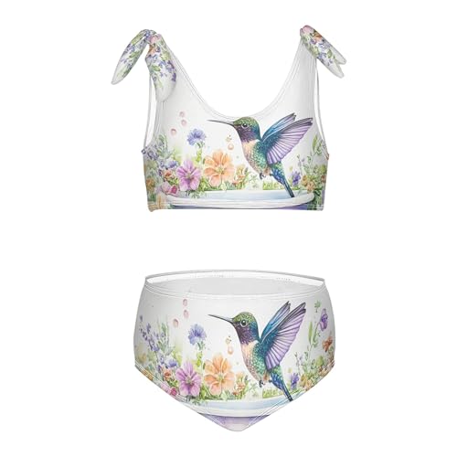 Floral Hummingbird in Tub Girls Bikini Sets 2 Piece Swimsuits Bathing Suit Swimwear