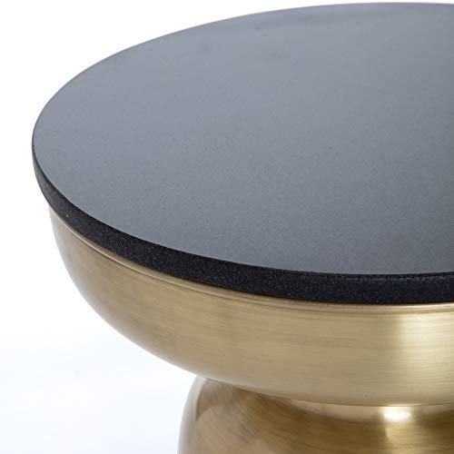 Finch Adler Brass Metal Side Small Round Accent End Drum Table For Living Room Or Bedroom Fully Assembled Solid Granite Top, Black/Gold #TOP4