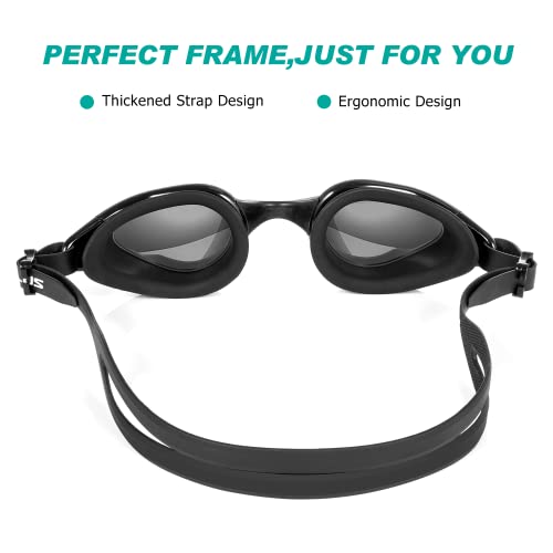 TOPLUS Swimming Goggles, No Leaking Anti Fog UV Protection Swim Goggles Soft Silicone Nose Bridge for Men, Women, Junior, Kids (Black&gey) - Image 2