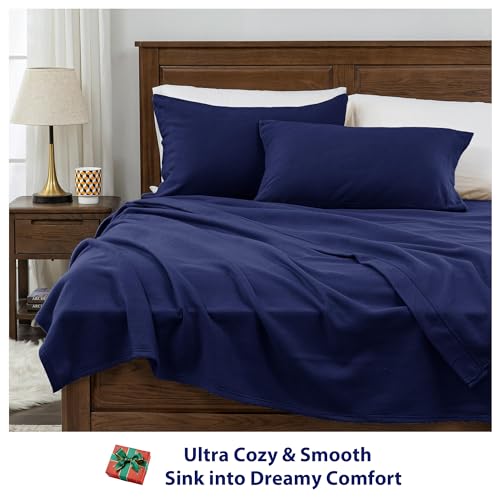 Image of Fleece Sheet Set Full, Soft Plush Bed Sheets, 4-Piece, Dark Blue | 100% polar fleece, plush on both sides for winter warmth; low-shedding, pill-resistant, 15-inch pocket, machine washable
